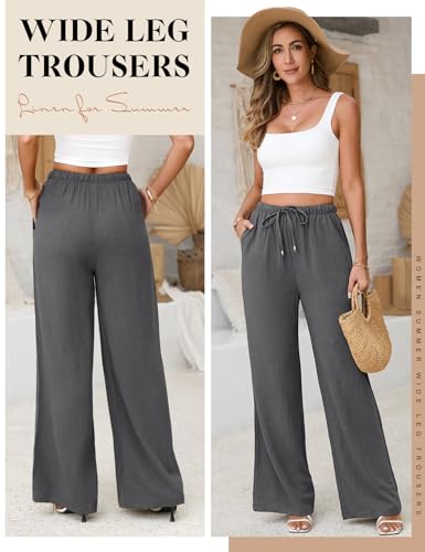 Image of Linen Pants for Women Flowy Palazzo Pants Boho High Waist Wide Leg Trousers Tall Slim Summer Beach Vacation Outfit 2026 Grey