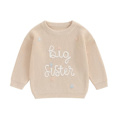 Image of Amnnchya Toddler Infant Baby Girl Knit Sweater Big Sister Little Sister Matching Outfits Long Sleeve Pullover Sweatshirt