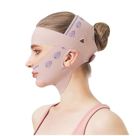 Ramson V Line Face Lifting Mask for Women, Double Chin Reducer Jawline Shaper, Face Toning & Firming Compression Strap for Sleeping, Anti-Wrinkle Skin Tightening Belt (Pink)