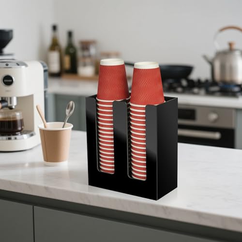 MYITYARD Coffee Cup Holder, Cup and Lid Organizer fits 5 to 16 oz Disposable Paper & Plastic Cups, Cup Dispenser Countertop, Acrylic Cup Storage for Home, Kitchen, Office (2 Compartment) by MYITYARD - Used condition - Image 8