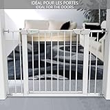VOUNOT Treppenschutzgitter 75–108cm, ohne Bohren, Türschutzgitter für Kinder, Hunde und Katzen, Auto-Close Treppengitter, Magnetverschluss, 90° Stop, Weiß
