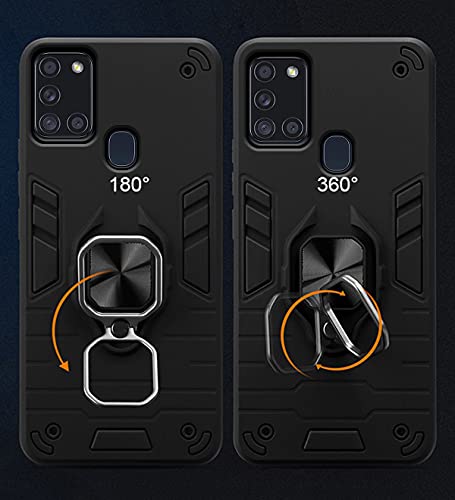 Image of Pikkme D5 Tough Armor Bumper Back Cover Case for Samsung Galaxy A21s |Ring Holder & Kickstand in-Built (Black)