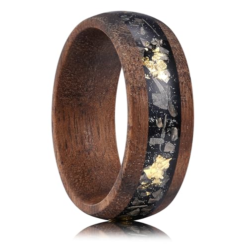 King Will 8mm Brown Wood Rings Mens Wedding Rings Meteorite & Foil Inlay Domed Ring for Men Women Comfort Fit Size 13