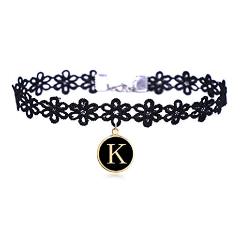 cozylife Cute Letter Lace Choker Necklaces for Girls Women's Black Velvet Choker Classic Gothic Tattoo Lace Chokers (K)
