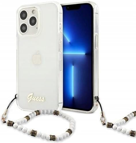 Guess GUHCP13LKPSWH Coque de Protection pour iPhone 13 Pro/13 6,1" Transparent Blanc nacré