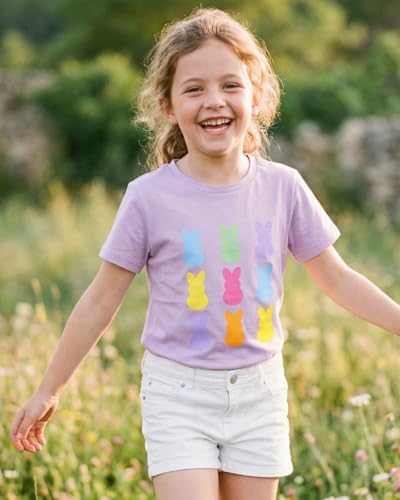 Image of Ritatte Kids Girls Easter Shirt Cute Bunny Rabbit Graphic T-Shirt Happy Easter Tees Funny Casual Short Sleeve Tops 7-12Y