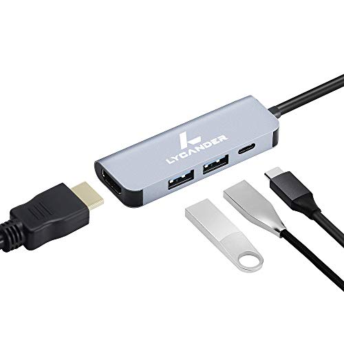 LYCANDER Hub USB-C, 4 en 1 tipo C Hub con 4 K HDMI, 2 puertos USB 3.0, USB C Power Delivery, Portable Hub para MacBook Pro y otros dispositivos de tipo C Cover