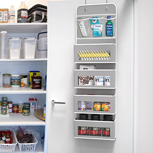 Simple Houseware 4 Clear Window Pocket Over Door Storage Hanging Organizer with 3 Clear Pockets for Bedroom, Bathroom, Pantry, Gray