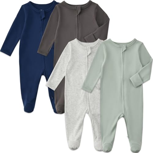 Image of Aablexema Baby Pajamas with Mitten Cuffs Zipper 4-Pack Infant Newborn Cotton Long Sleeve Footie Outfit