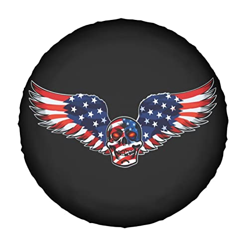 Image of American Flag Winged Skull Patriotic Spare Tire Cover,Universal Wheel Tire Cover for Trailer, RV, SUV, Truck,Camper and Many Vehicle,Weatherproof Tire Protectors(17 inch for Diameter 31 inch-33 inch)