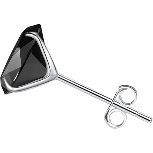 925 Silver Mens Black Stud Earring