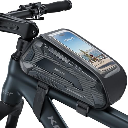 Aomiker Waterproof Bike Frame Bag - [2025 Quick Zipper] Bike Phone Bag with 1.6L Capacity, Bicycle Top Tube Bag, Bike Phone Mount Holder, Cycling Pouch, Bike Accessories for Phones up to 7"