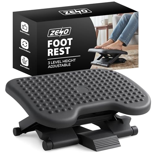 ZENO Foot Rest 3 Height Adjustable | Under Desk Foot Rest | Foot Stool with 30 Degree Tilt Angle Adjustment | Massage Surface Texture Improves Comfort for Home & Office | Black