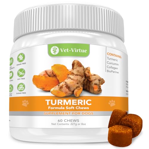 Turmeric for Dogs Soft Chews | Anti Inflammatory & Pain Relief Supplement | Organic Curcumin with Collagen & BioPerine | Hip, Joint & Mobility Support | Chicken Flavor | 60 Count