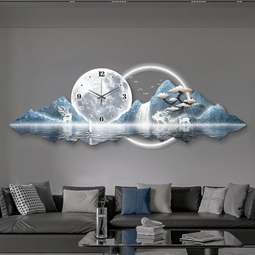 壁掛け時計LEDライト付き壁掛け時計、時計付き大型壁掛けライト装飾、プラグイン電源壁掛け時計装飾、モダンな壁掛け時計装飾-B-100*35cm