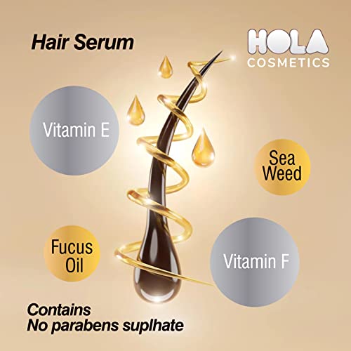 Hola Cosmetics Professional Hair Serum for Women & Men with Goodness of Vitamin E & F | All Hair Types| Tangle Free & Frizz Free | Everyday Styling| Strong, Vitalizing Serum Stops Falling Hair| Intensive Hair Growth Treatment| 100% Vegan| 120ml - Image 3