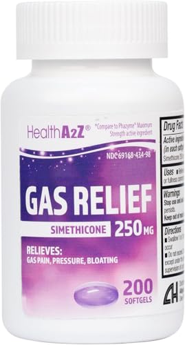 HealthA2Z Gas Relief Simethicone 250mg | Maximum Strength | Fast Gas Relief | Relieve Symptoms Naturally (200 Softgels (Pack of 1))