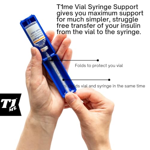 1ml U-100 disposable syringe T1me Vial Syringe Insulin Filling Support (BD Micro-Fine and other insulin syringe), Insulin transfer device for diabetes, Bottle Protector Case, Vial Holder (Blue)