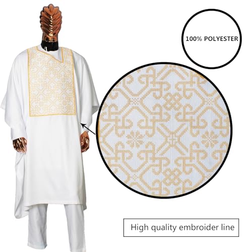 TIDOIRSA Dashiki for Men, Boubou Caftan Embroidery African Mens Clothing Dashiki Shirts and Pants Outfits 3 Pieces Set2