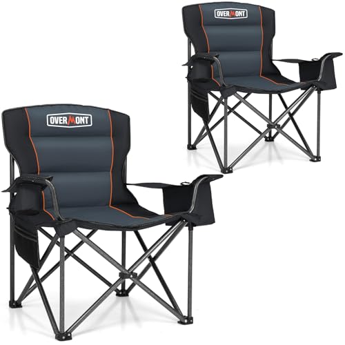 OVERMONT 204kg Oversized Camping Folding Chair for Adults with Cooler Bag & Carry Bag-Heavy Duty Lawn Chair with Cup Holder Support 450 LBS with High Back Comfy for Garden Picnic Beach Fishing Outdoor