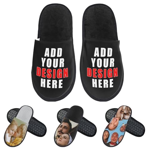 Pantuflas de Algodón Personalizadas, Pantuflas de algodón personalizadas con foto/texto/logotipo, Zapatillas de Estar por Casa para Hombre Mujer, Suave Cómodas Cálidas Pantuflas Suela Antideslizante