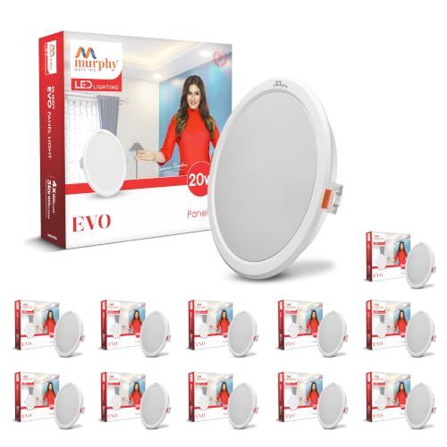 Image of Murphy EVO 20W Round LED Panel Light | 3000K Warm White| Recessed Ceiling Light | 2000 Lumens | 210mm Cutout | 4kV Surge Protection | BIS Approved |2-Year Warranty | Pack of 12