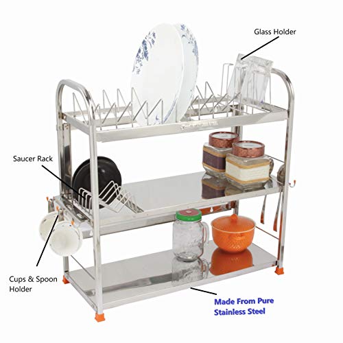 Image of AMOL Premium Stainless Steel Dish Rack | Utensils Stand, Vessels Rack, Bartan Stand, Crockery Holder & Kitchen Organizer for Platform & Wall Mount - Rust-Proof & Heavy Duty