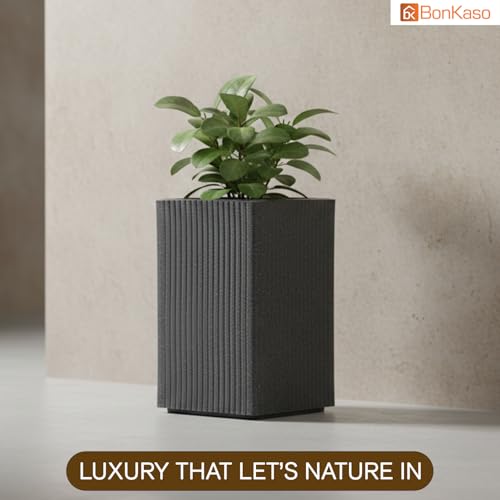 Image of BonKaso 18 Inch Rolex Tower Planter for Indoor & Outdoor Use | Tall Square Heavy Duty Polymer Flower Pot | Weather Resistant Modern Planter for Living Room, Balcony, Terrace & Office Decor (Dark Gey)