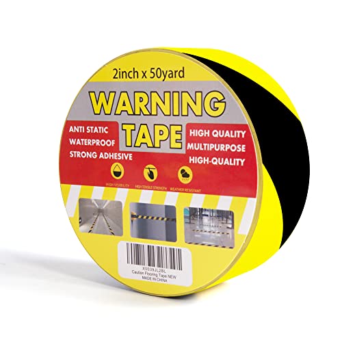 TAPEBEAR Ruban De Marquage Au Sol PVC, Ruban De Signalisation, Bande Adhésive pour La Sécurité, pour L'avertissement De Danger D'escalier/De Sécurité De Construction, Jaune/Noir, 2inch X 50yard Cover