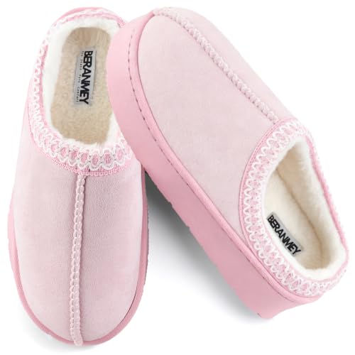 Plush Platform Slippers for Women & Men - Cozy Non-Slip Sole Warm Fuzzy Lined House Shoes for Indoor Outdoor Short Ankle Slippers (Pink US Adult Women 7.5 Numeric Range US Footwear Size System 8 Medium)