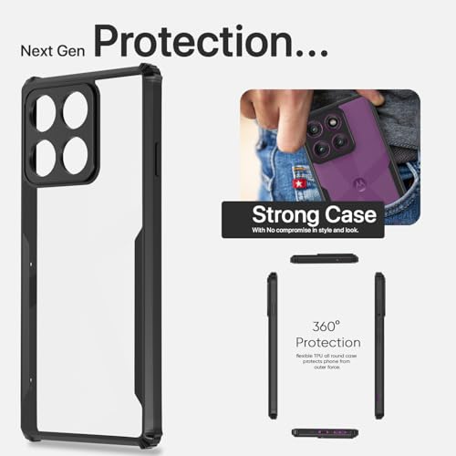 Image of Pikkme Back Cover for Motorola Moto Edge 60 Pro 5G | Ultra Hyrbid | Full Camera Protection | Raised Edge | Crystal Clear Transparent Bumper Case (Black)