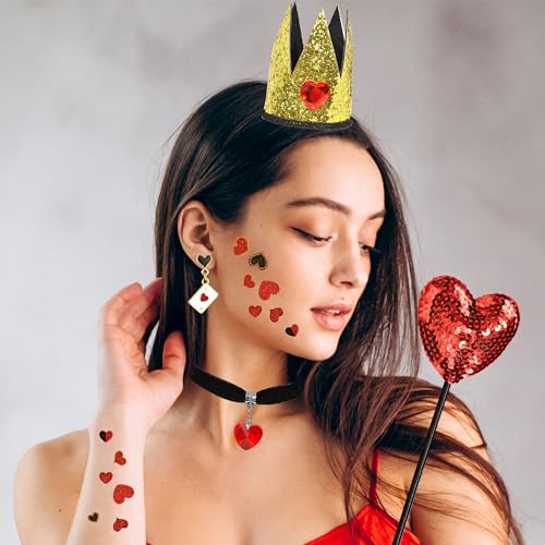 U-Goforst UGOREDHEART Queen Costume Accessories, Red Hearts Crown Headband Wand Necklaces Earrings Glitter Tattoo Stickers Set For Adult Women, Halloween Party Cosplay Set thumb #4
