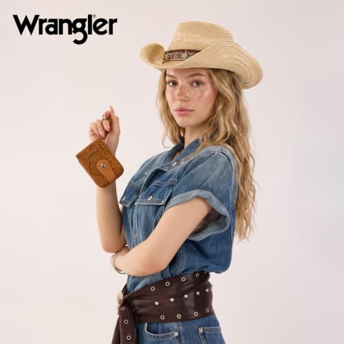 Image of Wrangler Wallet Women Small Credit Card Holder Tooled Floral Zip Around | Small Wallet with Rfid Blocking Zip Credit Card Case, Compact & Easy to Carry, Western Style, Gift for Female Ladies