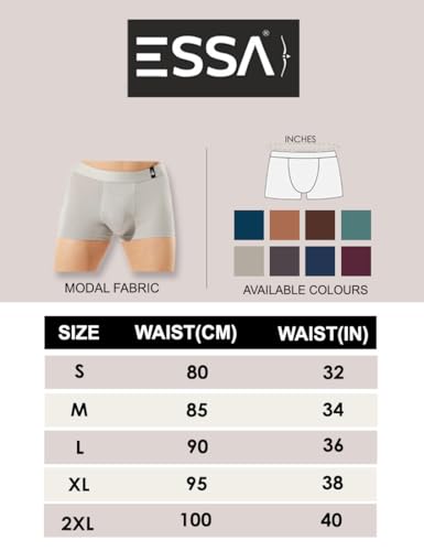 Image of ESSA Men's Ultra-Soft Modal Trunk Underwear | Moisture-Absorption with 4-Way Stretch | Breathable Contour Pouch, Microfiber Waistband with Spandex