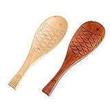 LARATH 2 Pieces Wood Rice paddle Non-stick Fish Shaped Rice Spoon Hand-Carved Wooden Service Scoop Shovel Cooking Tableware for Home Kitchen Utensils