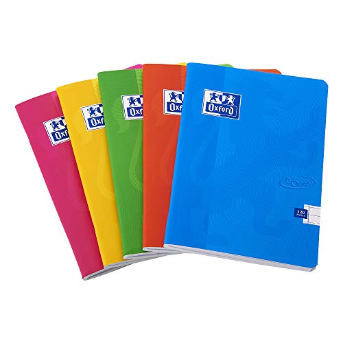 Cuaderno grapado de tapa blanda, de la marca Oxford Touch, tamaño A4, 120 páginas, colores surtidos, paquete de 5