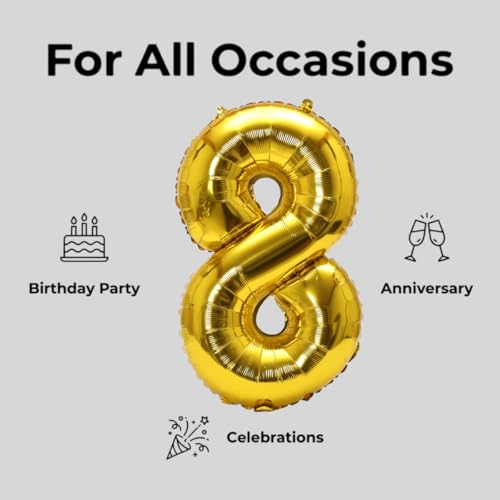 Image of YPSelected 32 Inch Large Foil Helium Number Balloon Birthday Wedding Party 0-9 (Gold, 8)