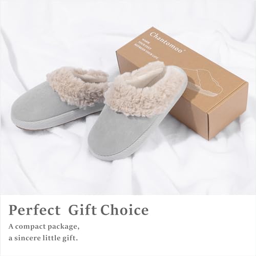 Chantomoo Slippers for Women and Men Memory Foam House Shoes Faux Suede Upper Rubber Sole Faux Fur Lining Warm Comfy Indoor Fuzzy Slippers4