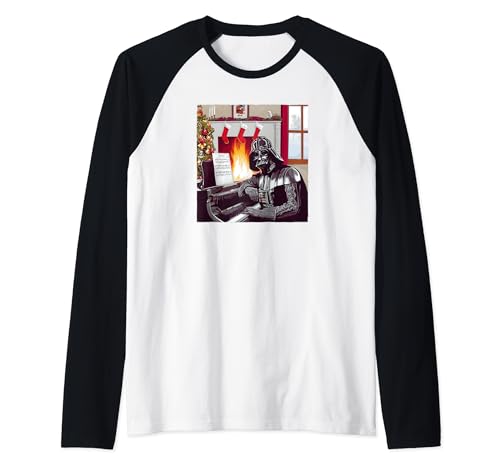 Image of Star Wars Christmas Darth Vader Piano Player Raglan Baseball Tee