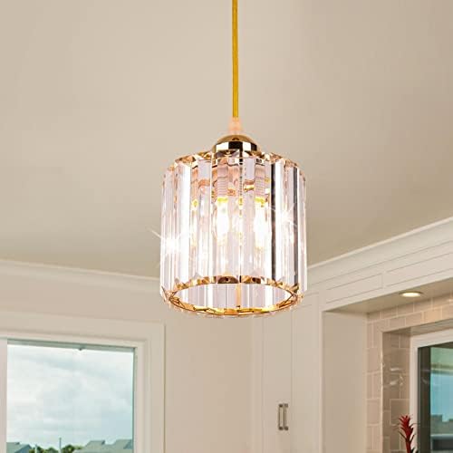 FRIXCHUR Mini Gold Chandelier Dining Room Crystal Pendant Light Fixture Flush Mount Ceiling Lights Adjustable Hanging Lamp for Kitchen Island Hallway Closet E26 Socket