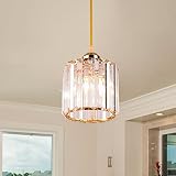 FRIXCHUR Mini Gold Chandelier Dining Room Crystal Pendant Light Fixture Flush Mount Ceiling Lights A