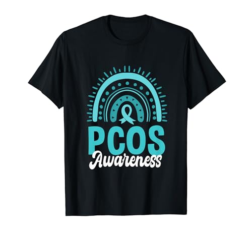 PCOS Awareness Boho Rainbow Wear Cinta verde azulado Camiseta