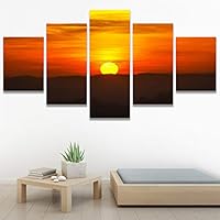 SIGNWIN 5 Panel Canvas Wall Art Sunset in The Mountains for Home Decorations Ready to Hang - 60