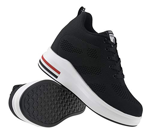 AONEGOLD Platform Sneakers High Heel Wedge Sneakers for Women Fashion Leather Chunky Sneakers Casual Walking Shoes Lace up Sneakers Increasing 3.15 inch4