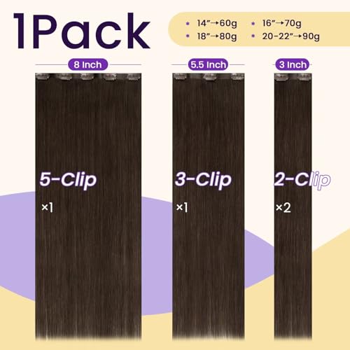 Image of LaaVoo Seamless Clip in Hair Extensions Human Hair Brown Seamless Hair Extensions Clip in Brown Invisible Clip ins Hair Extension Straight 14 Inch 4pcs 70g