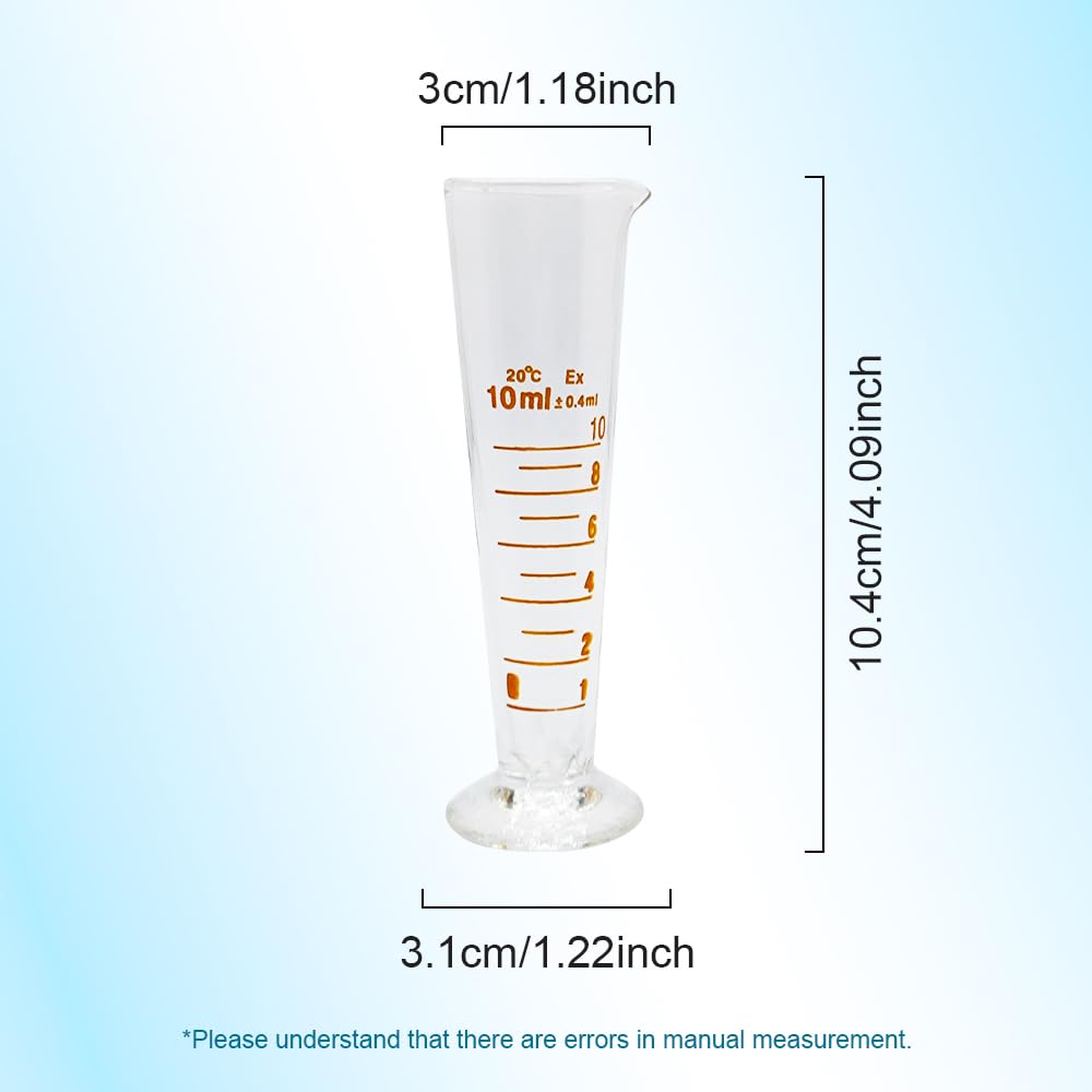 1 misurino conico graduato da 5 ml a 2000 ml con base in vetro per farmacia, con beccuccio (10 ml)