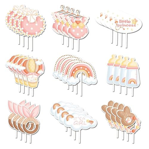 SLAXJNE Paquete De 36 Tarjetas De Baby Shower Para Niñas, Decoraciones Para Fiestas De Revelación De Género, Decoraciones Para Pasteles De Baby Shower, Adornos Para Cupcakes Con Revelación De Género