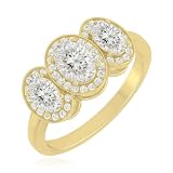 Heerani Jewels Lab Grown Diamond Three-Stone Oval Ring for Women in 14K Gold or 925 Sterling Silver | April Birthstone with Diamond Halo | Anniversary, Promise or Statement Ring | Fine Jewelry Gift