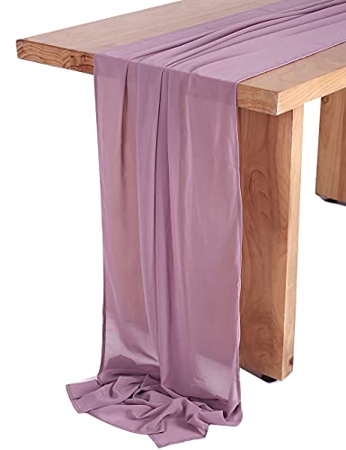 SHERWAY 27 x 120 Inch Deep Mauve Chiffon Wedding Table Runner, Soft Semi Sheer Table Runner Overlay, Rustic Wedding Bridal Shower Baby Shower Decoration
