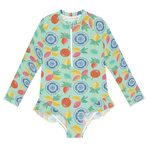 One Piecing Long Sleeve Swimsuit Girls Summer Lemon Fashion Boho Style Toddler Bathing Suit 176T